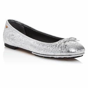 Tory Burch Laila Silver Metallic Leather Ballet Flats